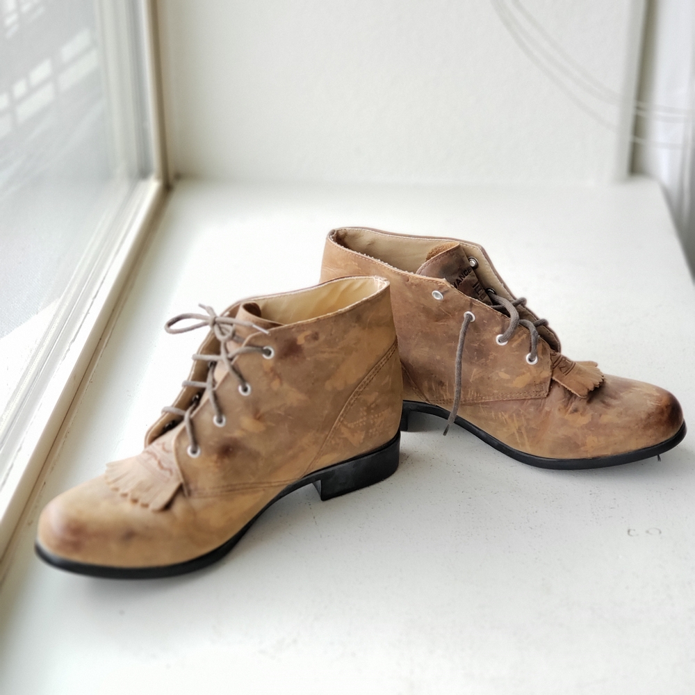Womens Ariat Heritage Paddock Kittie Fringe Tan Leather Ankle Boots Size 8M - Picture 4 of 10